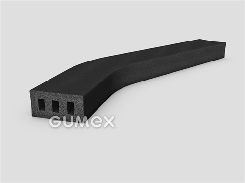 Rechteckiges mikroporöses Profil, 3x Loch, 10x20mm, Dichte 500kg/m3, EPDM, -30°C/+80°C, schwarz, 